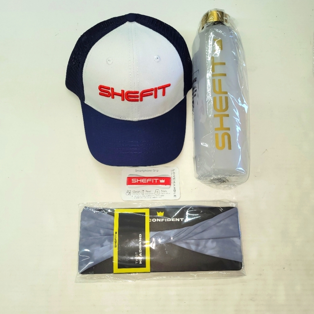Shefit Accessory Bundle Trucker‎ Hat Water Bottle Headband Smartphone Grip New